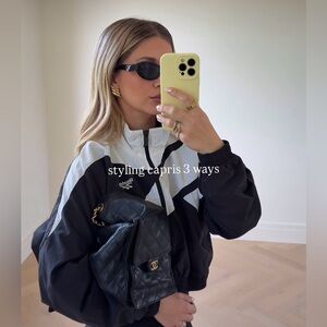 Retro Reebok track jacket windbreaker vintage style black crop cinch jacket